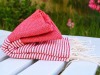 Fouta Rouge Tomate rayée Blanc Nid d'abeille