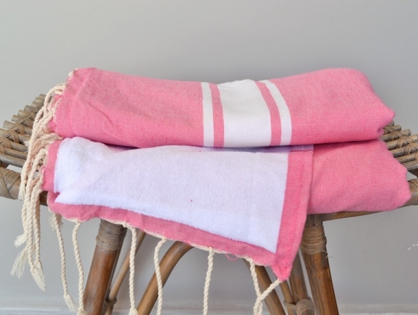 Fouta Rose Chewing-Gum Doublée Eponge - Plate